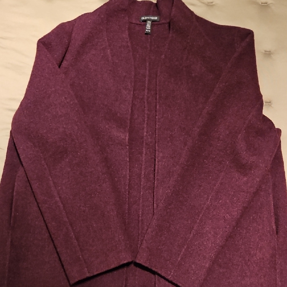 EILEEN FISHER BURGUNDY WOOL CARDIGAN JACKET WITH POCKETS XL